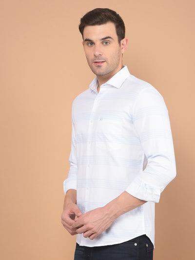 Blue Horizontal Striped 100% Cotton Shirt-Men Shirts-Crimsoune Club