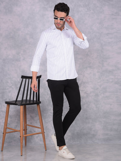 White Vertical Striped 100% Cotton Shirt-Men Shirts-Crimsoune Club