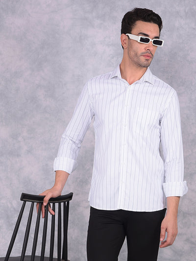 White Vertical Striped 100% Cotton Shirt-Men Shirts-Crimsoune Club