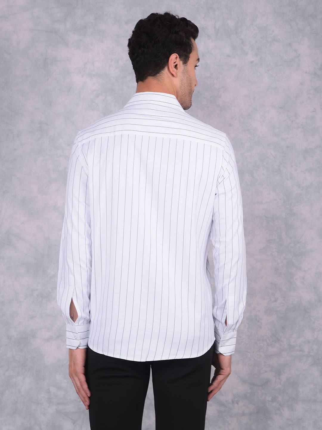 White Vertical Striped 100% Cotton Shirt-Men Shirts-Crimsoune Club