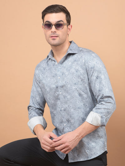 Grey Floral Print 100% Cotton Shirt-Men Shirts-Crimsoune Club