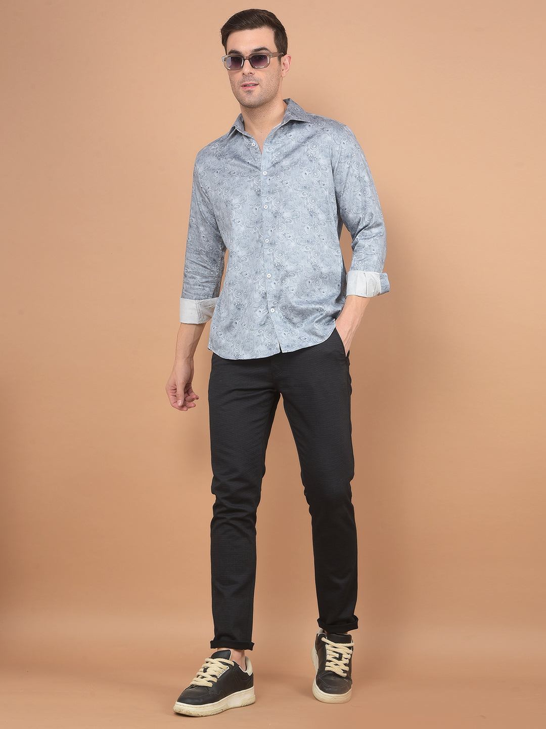 Grey Floral Print 100% Cotton Shirt-Men Shirts-Crimsoune Club