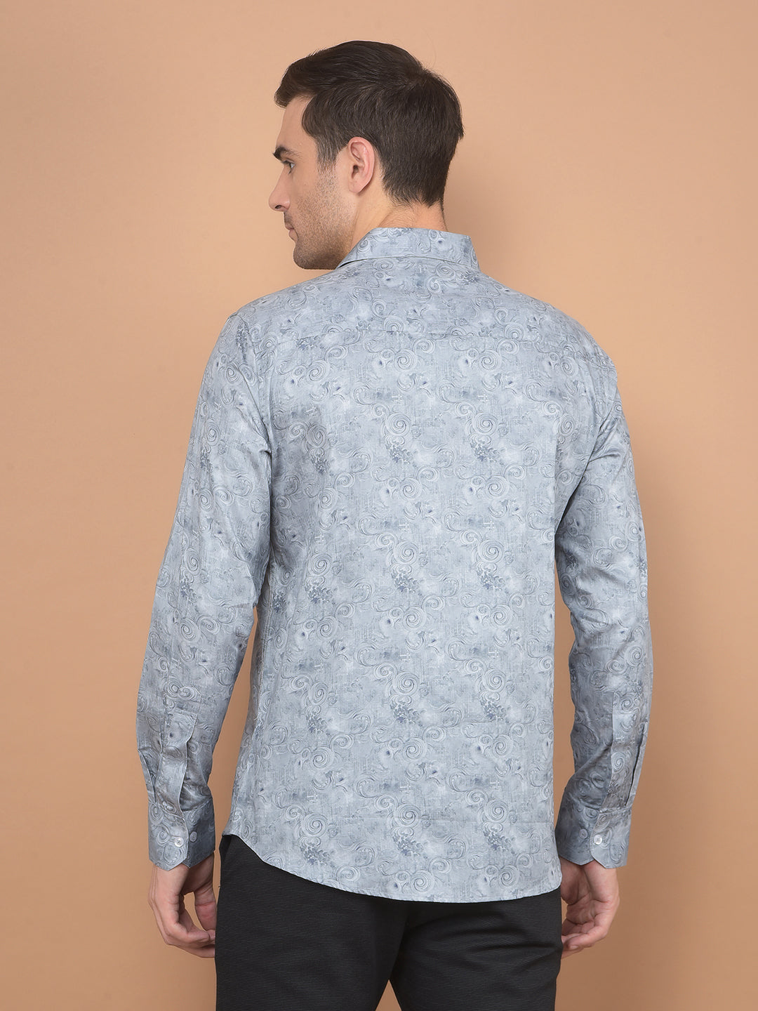 Grey Floral Print 100% Cotton Shirt-Men Shirts-Crimsoune Club