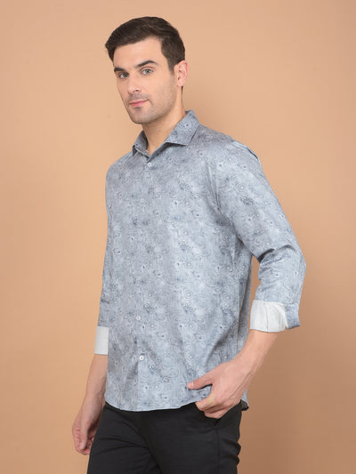 Grey Floral Print 100% Cotton Shirt-Men Shirts-Crimsoune Club