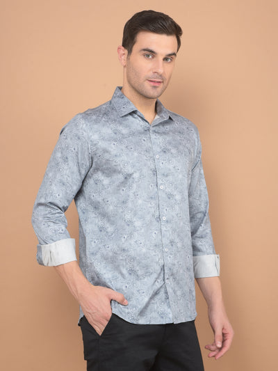 Grey Floral Print 100% Cotton Shirt-Men Shirts-Crimsoune Club