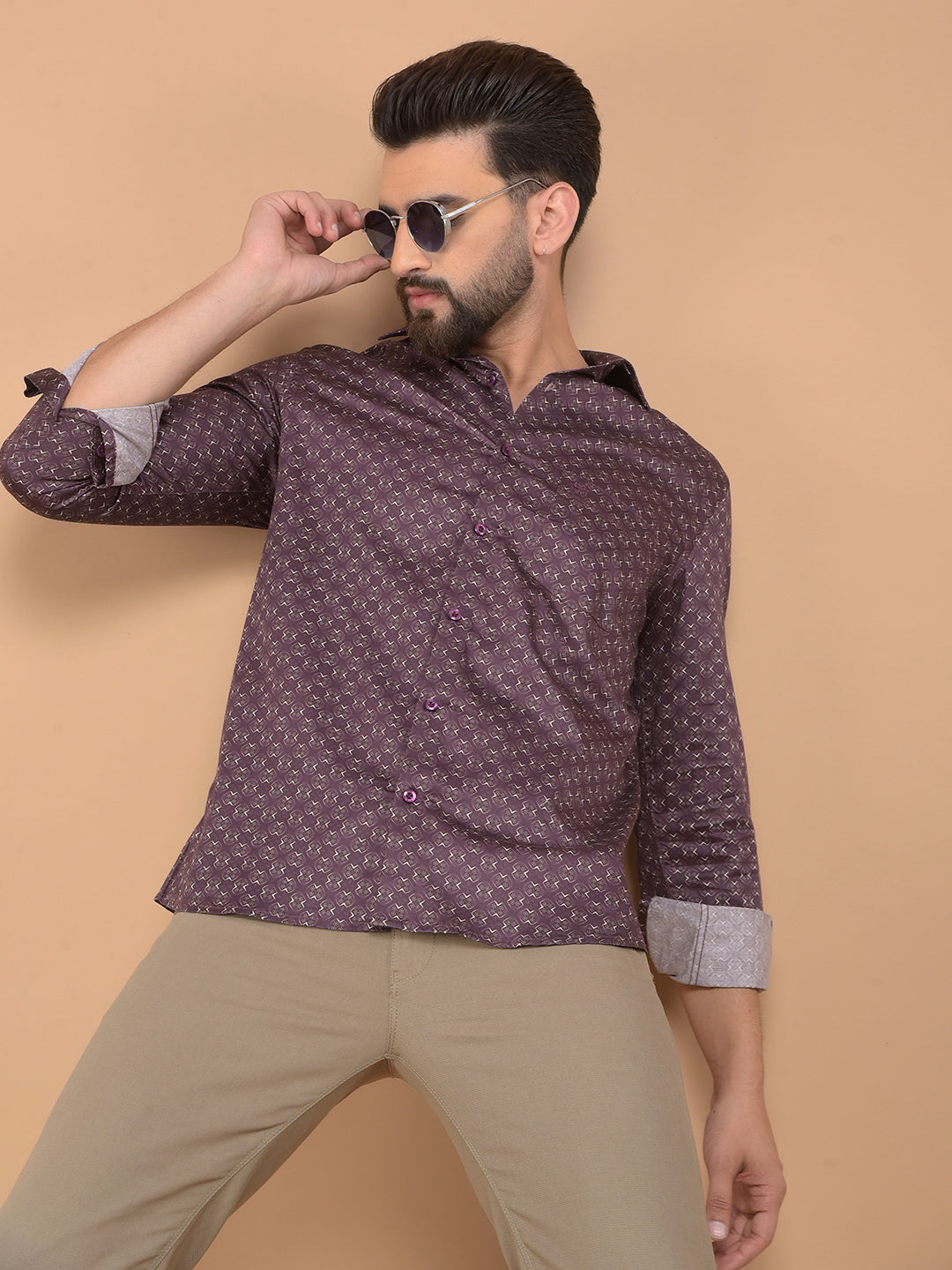 Wine Printed 100% Cotton Shirt-Men Shirts-Crimsoune Club