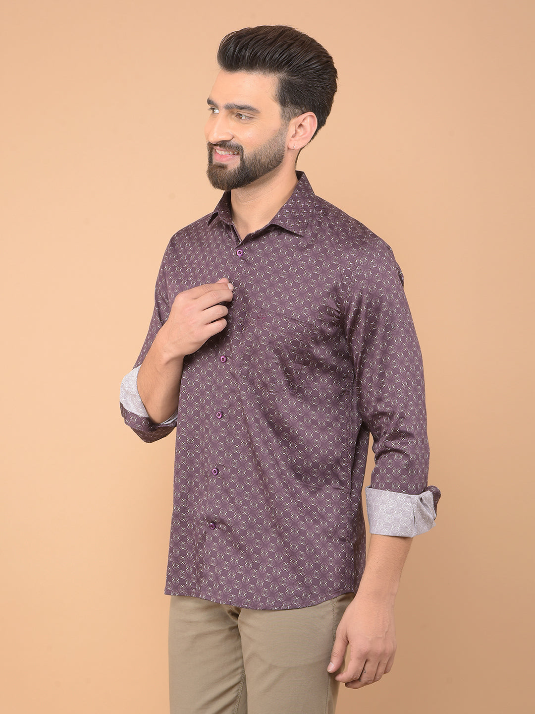 Wine Printed 100% Cotton Shirt-Men Shirts-Crimsoune Club