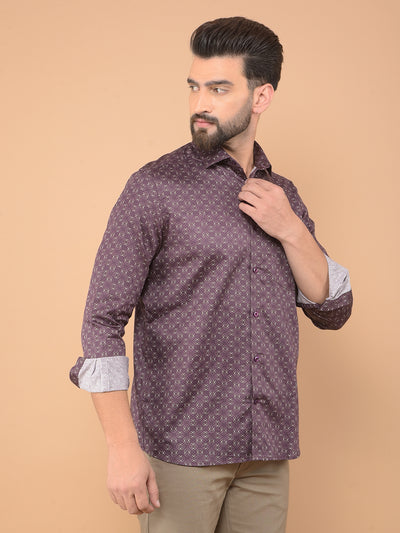 Wine Printed 100% Cotton Shirt-Men Shirts-Crimsoune Club