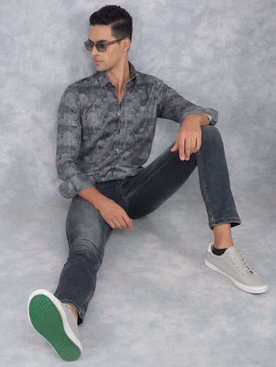 Grey Floral Print 100% Cotton Shirt-Men Shirts-Crimsoune Club