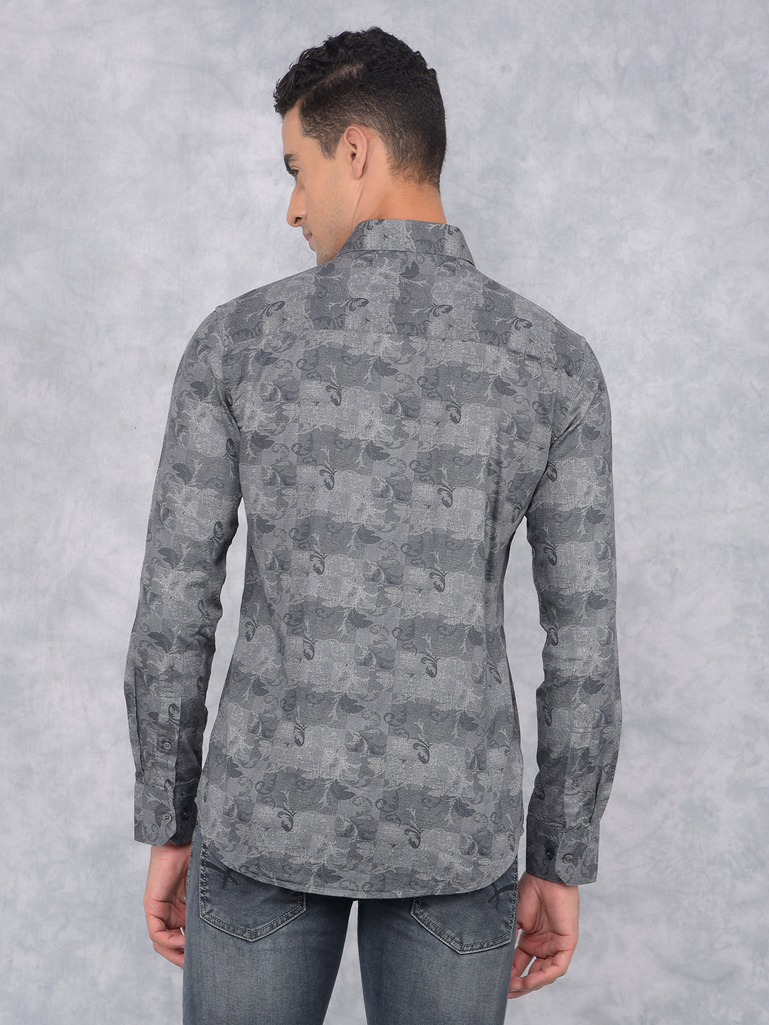 Grey Floral Print 100% Cotton Shirt-Men Shirts-Crimsoune Club