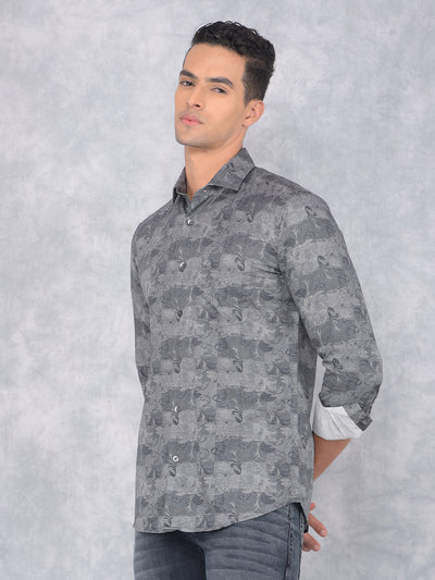 Grey Floral Print 100% Cotton Shirt-Men Shirts-Crimsoune Club