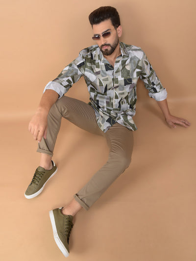 Olive Printed Shirt-Men Shirts-Crimsoune Club