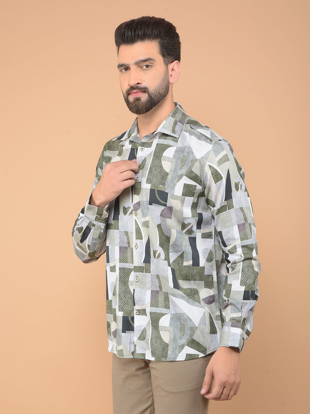 Olive Printed Shirt-Men Shirts-Crimsoune Club