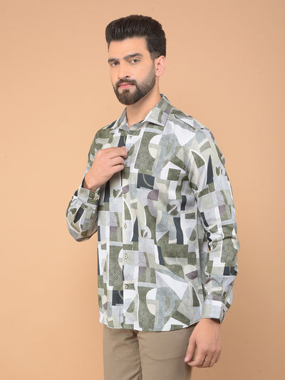 Olive Printed Shirt-Men Shirts-Crimsoune Club