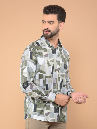 Olive Printed Shirt-Men Shirts-Crimsoune Club