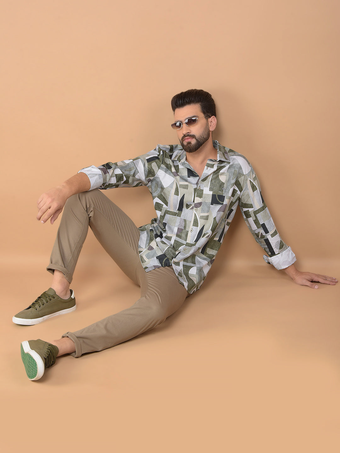 Olive Printed Shirt-Men Shirts-Crimsoune Club