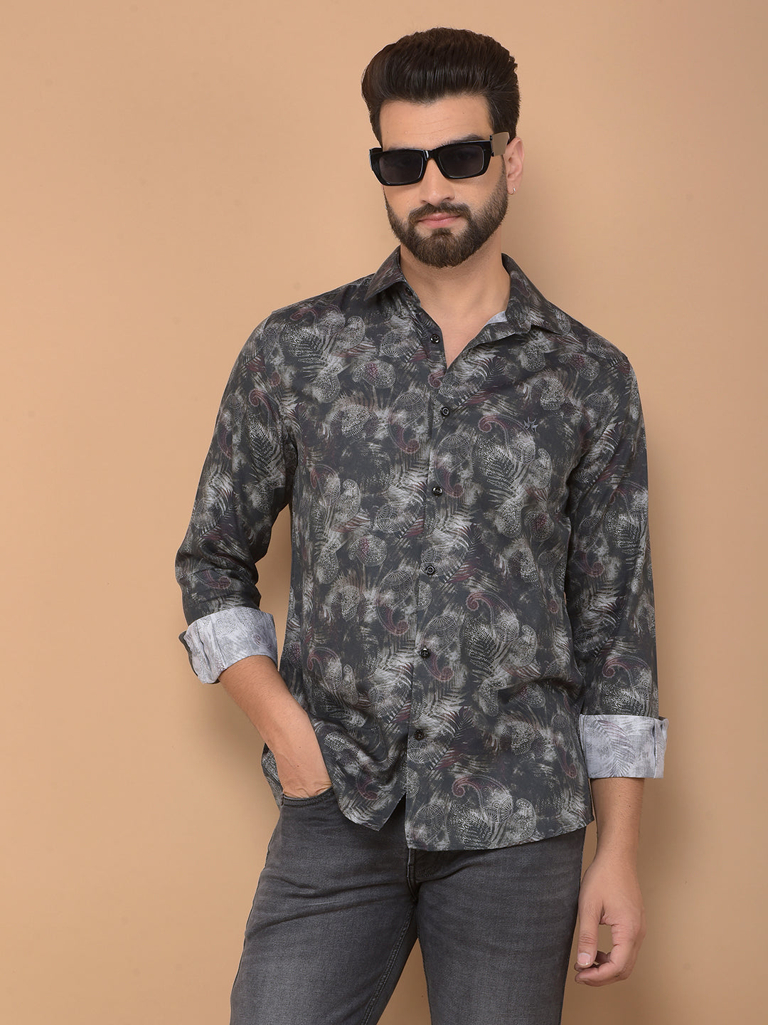 Black Floral Print Shirt-Men Shirts-Crimsoune Club