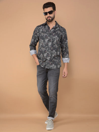 Black Floral Print Shirt-Men Shirts-Crimsoune Club