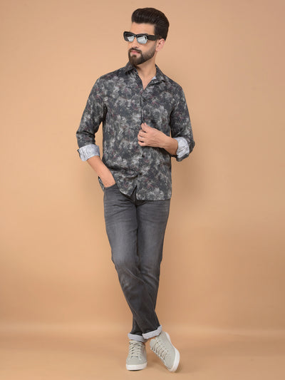 Black Floral Print Shirt-Men Shirts-Crimsoune Club