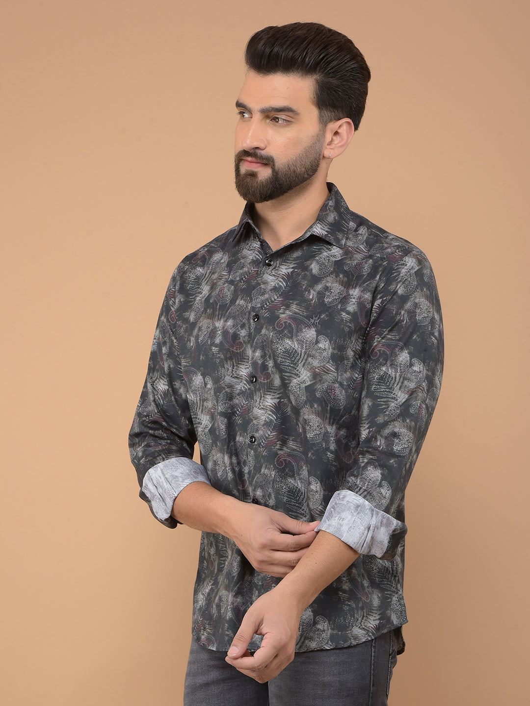 Black Floral Print Shirt-Men Shirts-Crimsoune Club