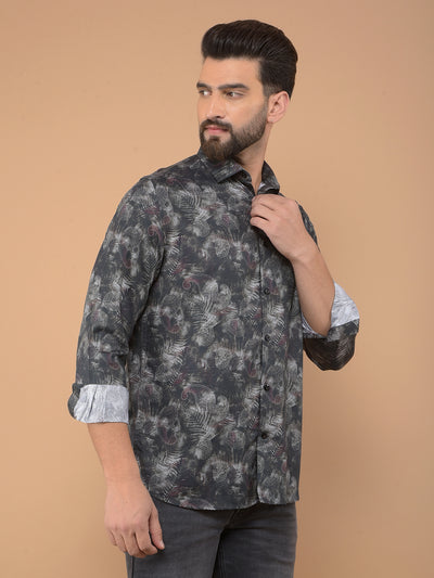 Black Floral Print Shirt-Men Shirts-Crimsoune Club