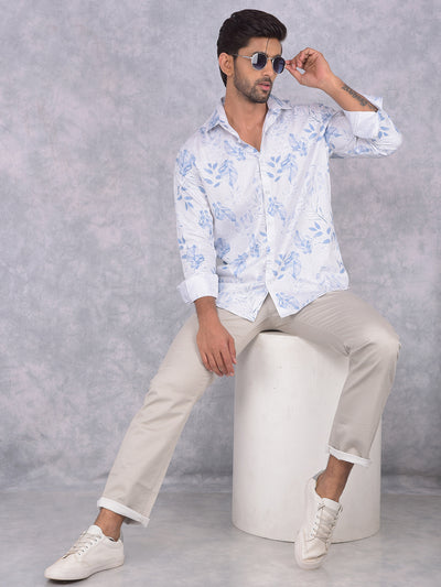 Blue Floral Print Shirt-Men Shirts-Crimsoune Club