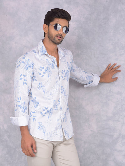 Blue Floral Print Shirt-Men Shirts-Crimsoune Club