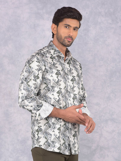 Olive 100% Cotton Printed Shirt-Men Shirts-Crimsoune Club