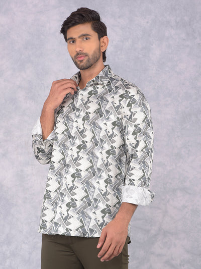 Olive 100% Cotton Printed Shirt-Men Shirts-Crimsoune Club