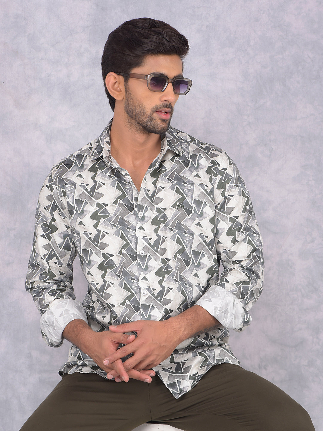 Olive 100% Cotton Printed Shirt-Men Shirts-Crimsoune Club