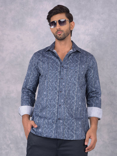 Navy Blue Vertical Stripes 100% Cotton Shirt-Men Shirts-Crimsoune Club