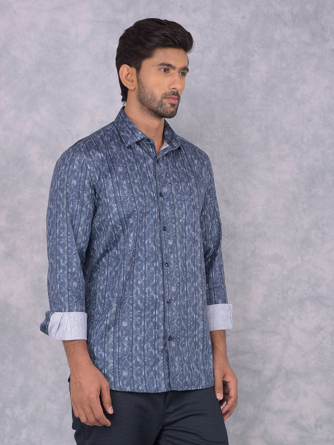 Navy Blue Vertical Stripes 100% Cotton Shirt-Men Shirts-Crimsoune Club