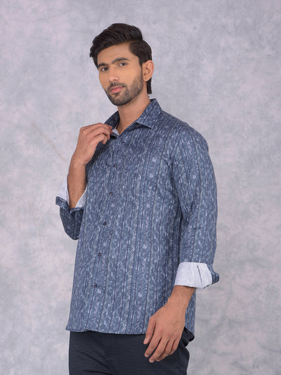 Navy Blue Vertical Stripes 100% Cotton Shirt-Men Shirts-Crimsoune Club