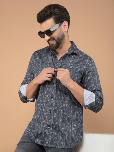 Black Printed 100% Cotton Shirt-Men Shirts-Crimsoune Club