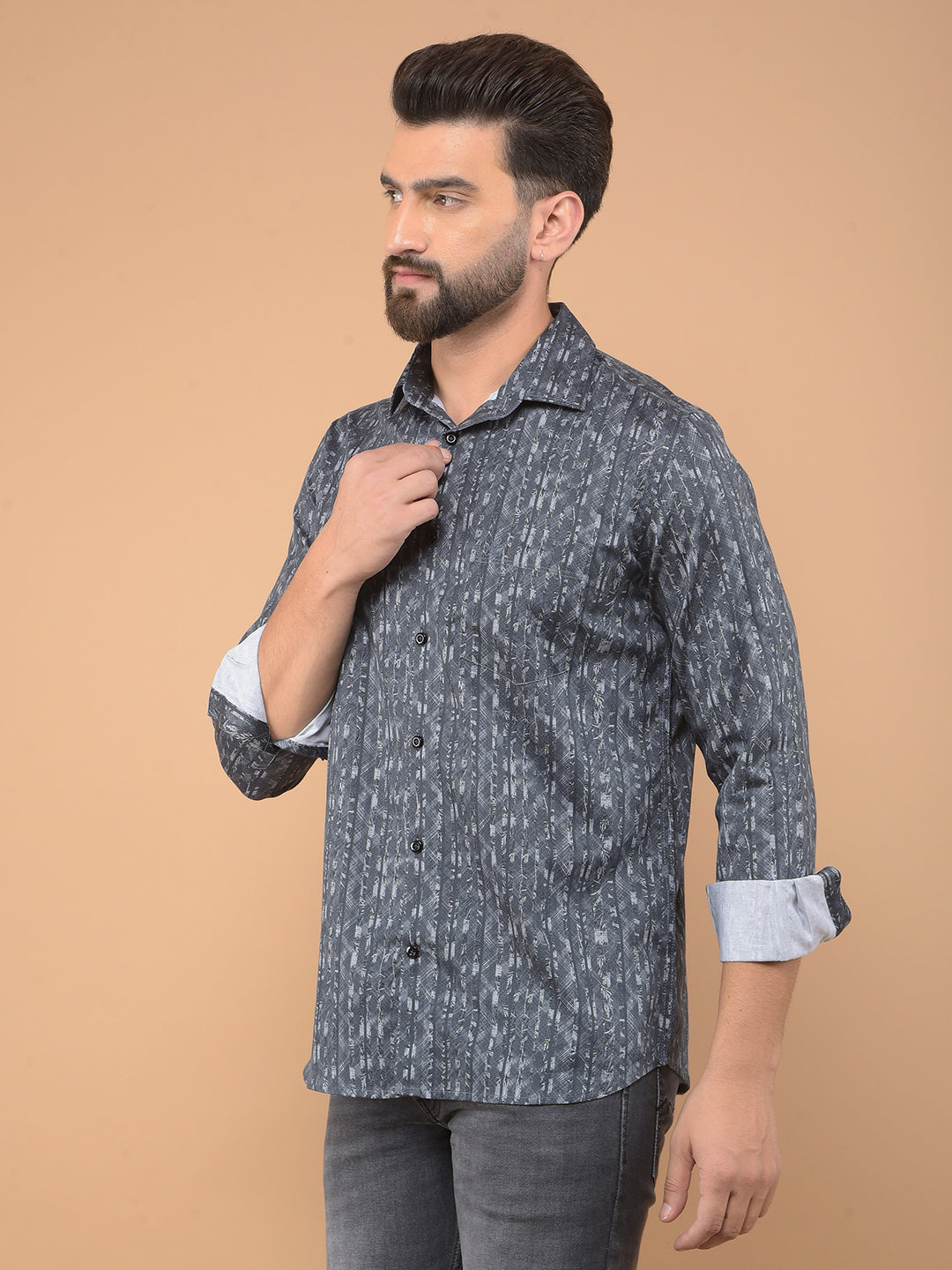 Black Printed 100% Cotton Shirt-Men Shirts-Crimsoune Club