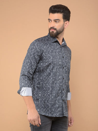 Black Printed 100% Cotton Shirt-Men Shirts-Crimsoune Club