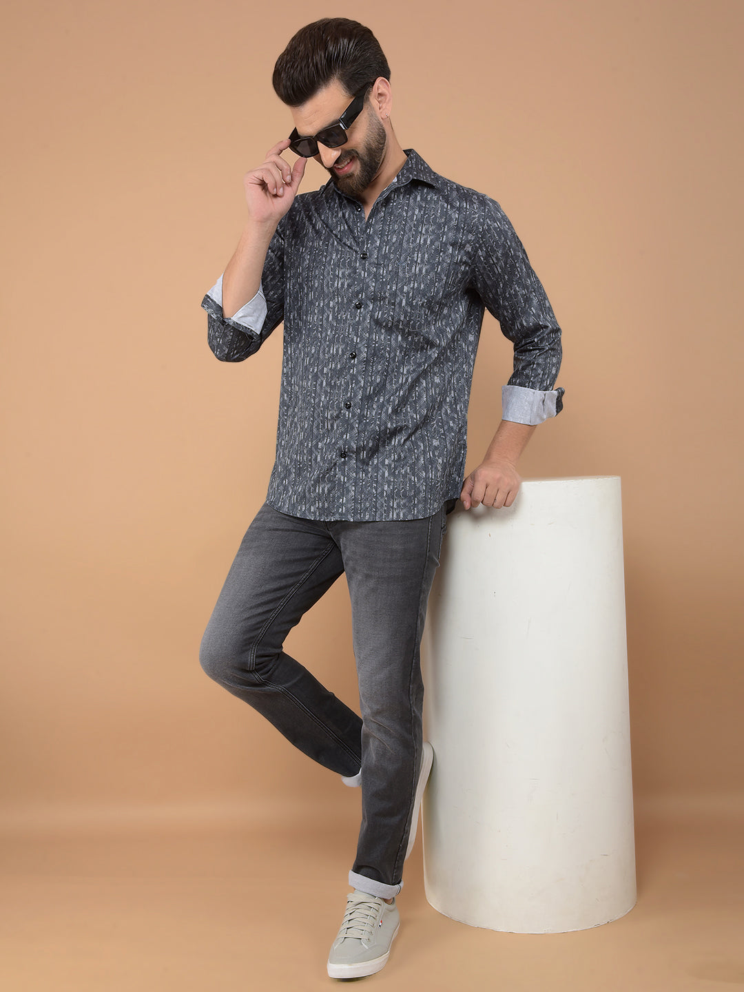 Black Printed 100% Cotton Shirt-Men Shirts-Crimsoune Club