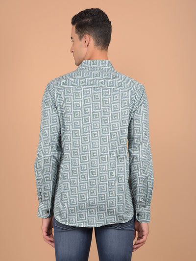 Green Printed 100% Cotton Shirt-Men Shirts-Crimsoune Club