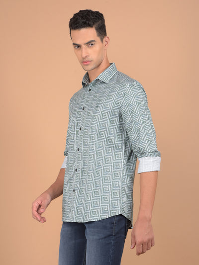 Green Printed 100% Cotton Shirt-Men Shirts-Crimsoune Club