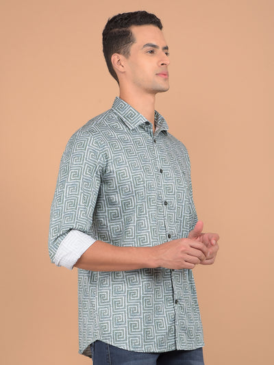 Green Printed 100% Cotton Shirt-Men Shirts-Crimsoune Club