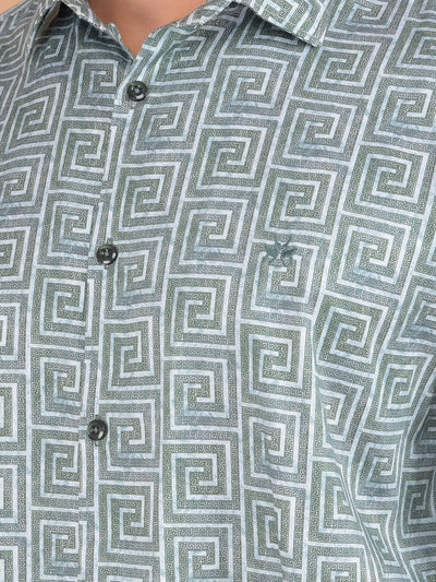 Green Printed 100% Cotton Shirt-Men Shirts-Crimsoune Club