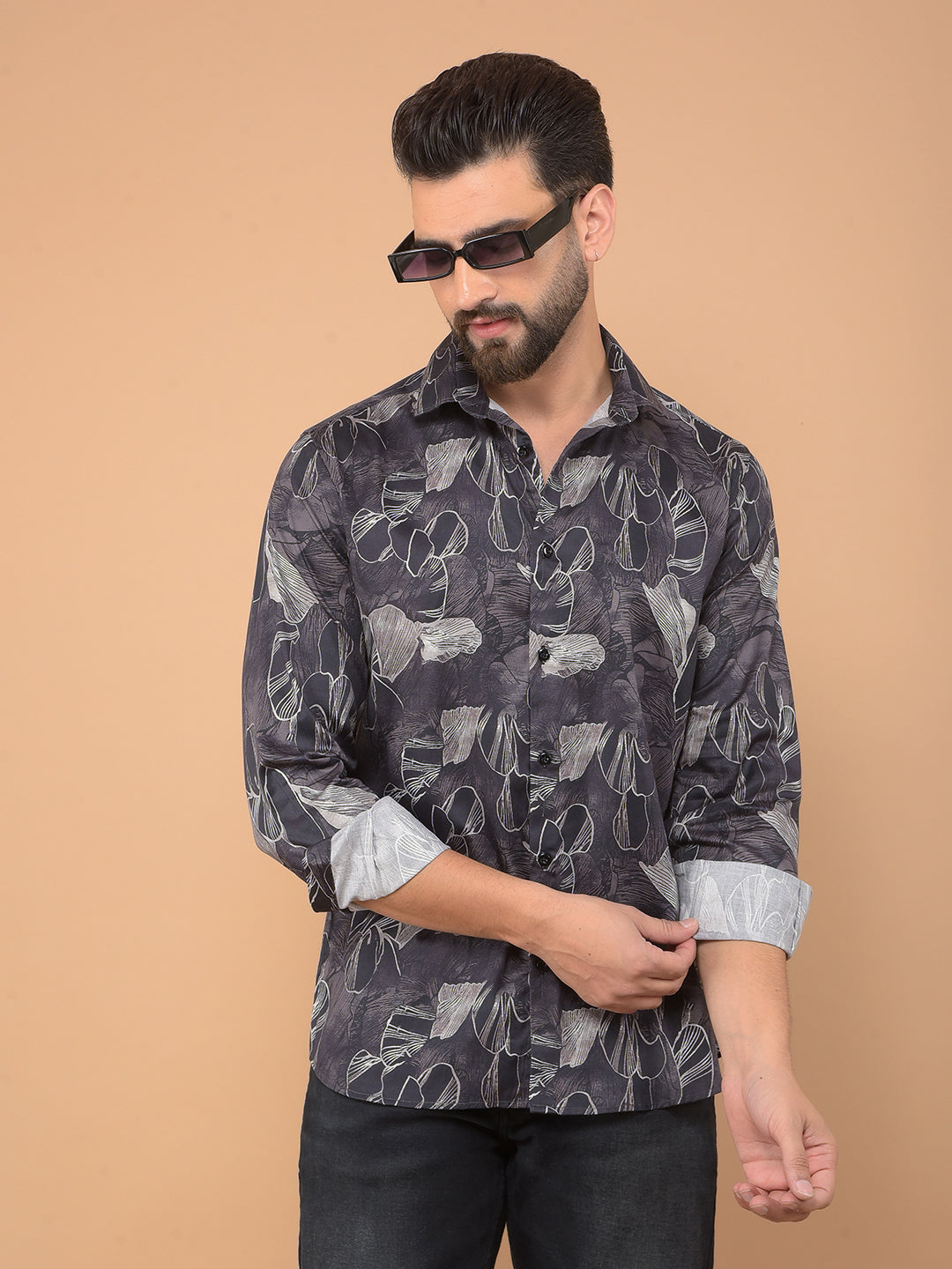 Brown Floral Print 100% Cotton Shirt-Men Shirts-Crimsoune Club