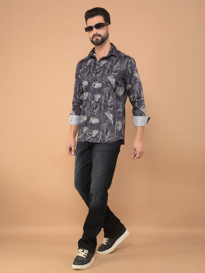 Brown Floral Print 100% Cotton Shirt-Men Shirts-Crimsoune Club