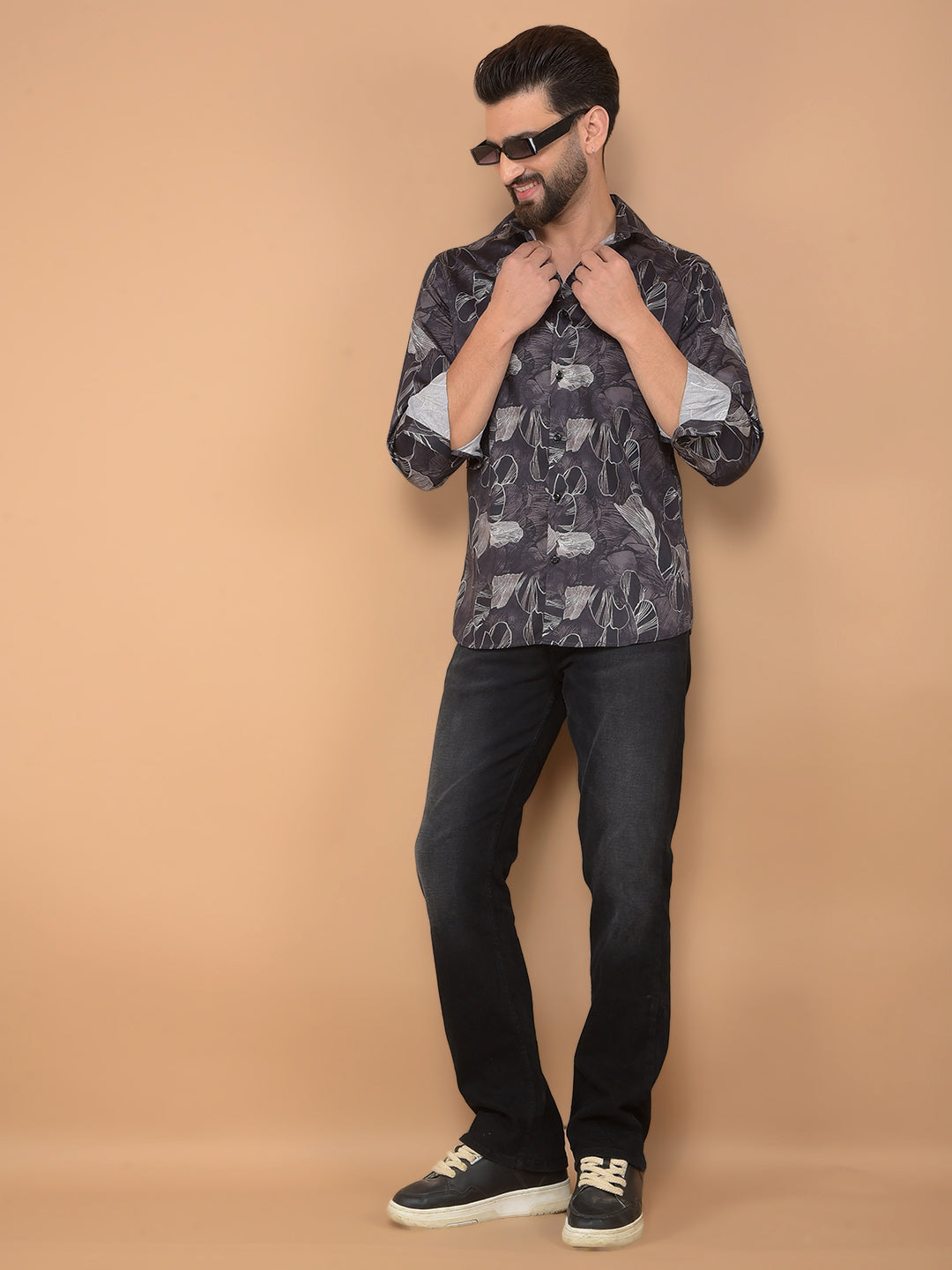 Brown Floral Print 100% Cotton Shirt-Men Shirts-Crimsoune Club