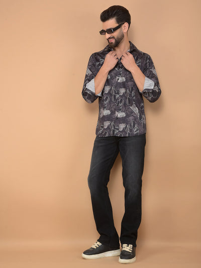 Brown Floral Print 100% Cotton Shirt-Men Shirts-Crimsoune Club