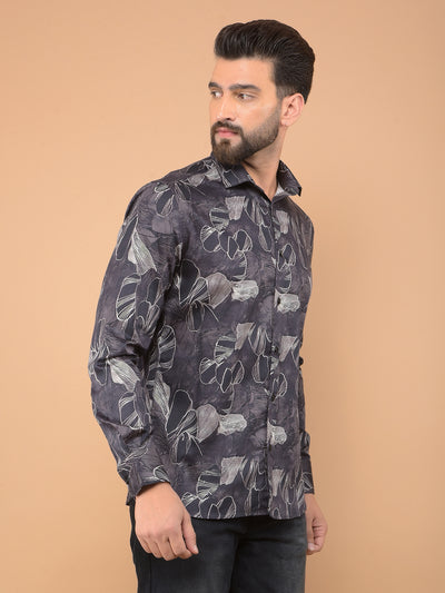 Brown Floral Print 100% Cotton Shirt-Men Shirts-Crimsoune Club