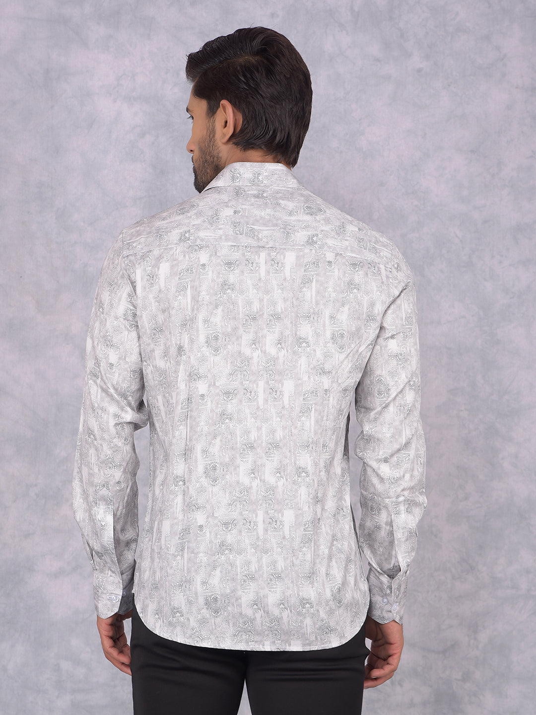 Grey Printed 100% Cotton Shirt-Men Shirts-Crimsoune Club