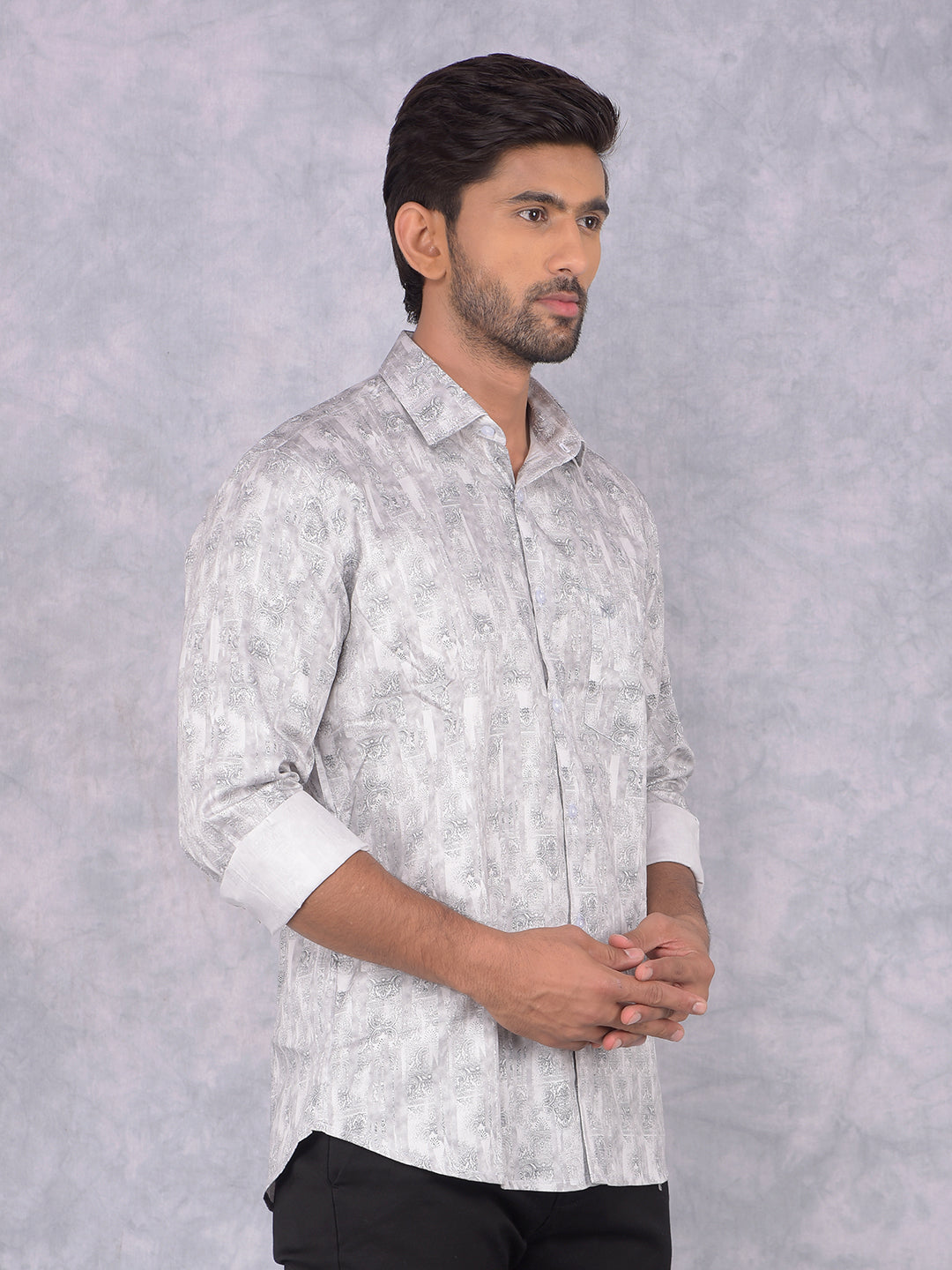 Grey Printed 100% Cotton Shirt-Men Shirts-Crimsoune Club