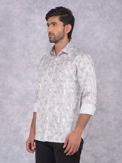 Grey Printed 100% Cotton Shirt-Men Shirts-Crimsoune Club