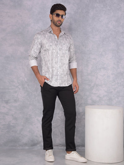 Grey Printed 100% Cotton Shirt-Men Shirts-Crimsoune Club